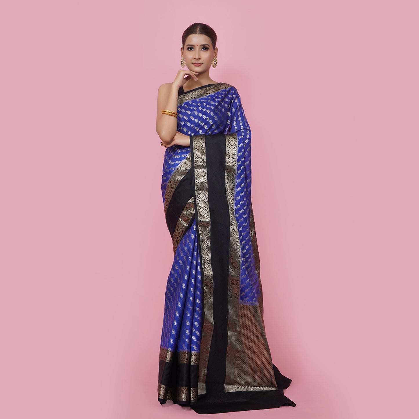 Violet Warm Silk Zari Digonal Strip Banarasi Diable Skirt Border Saree
