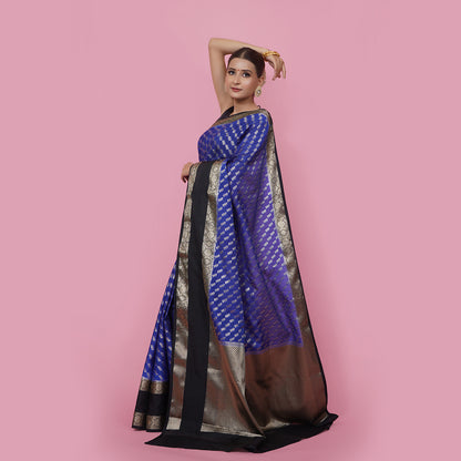 Violet Warm Silk Zari Digonal Strip Banarasi Diable Skirt Border Saree