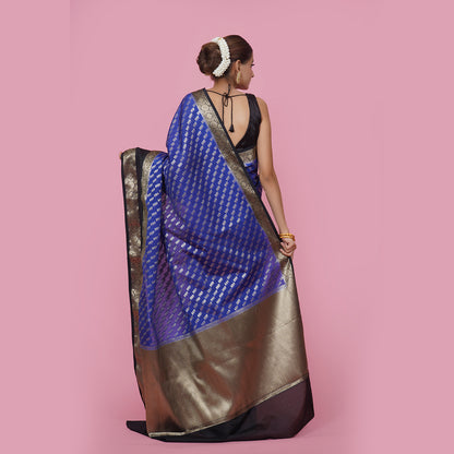Violet Warm Silk Zari Digonal Strip Banarasi Diable Skirt Border Saree