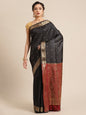 Faishana Handwoven Black Valkalam Katan Silk Booti Zari Border With Maroon Blouse Banarasi Saree