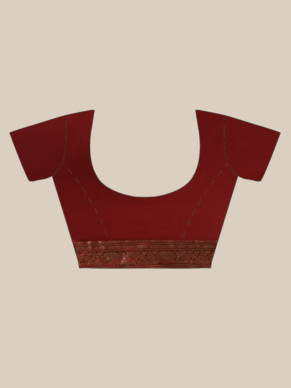 Faishana Handwoven Black Valkalam Katan Silk Booti Zari Border With Maroon Blouse Banarasi Saree