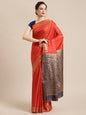 Faishana Handwoven Rust Valkalam Katan Silk Booti Zari Border With Grey Blouse Banarasi Saree