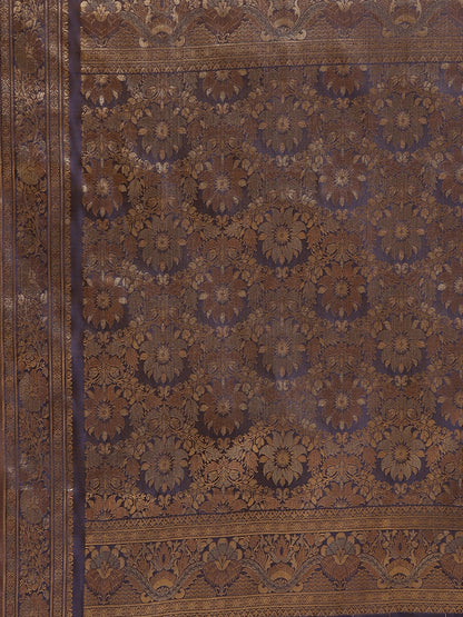 Faishana Handwoven Rust Valkalam Katan Silk Booti Zari Border With Grey Blouse Banarasi Saree