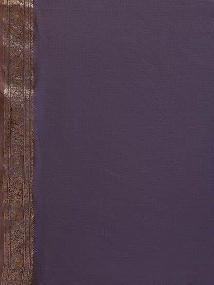Faishana Handwoven Rust Valkalam Katan Silk Booti Zari Border With Grey Blouse Banarasi Saree