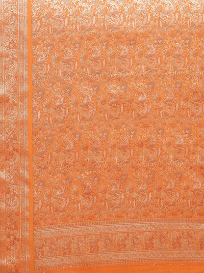 Faishana Handwoven Black Valkalam Katan Silk Plain Resham Border With Mustard Blouse Banarasi Saree