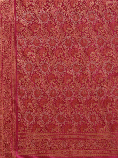 Faishana Handwoven Green Valkalam Katan Silk Plain Resham Border With Pink Blouse Banarasi Saree