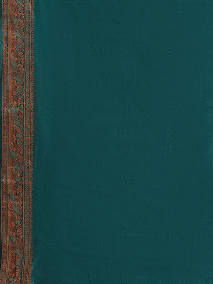 Faishana Handwoven Mauve Valkalam Katan Silk Plain Resham Border With Seagreen Blouse Banarasi Saree