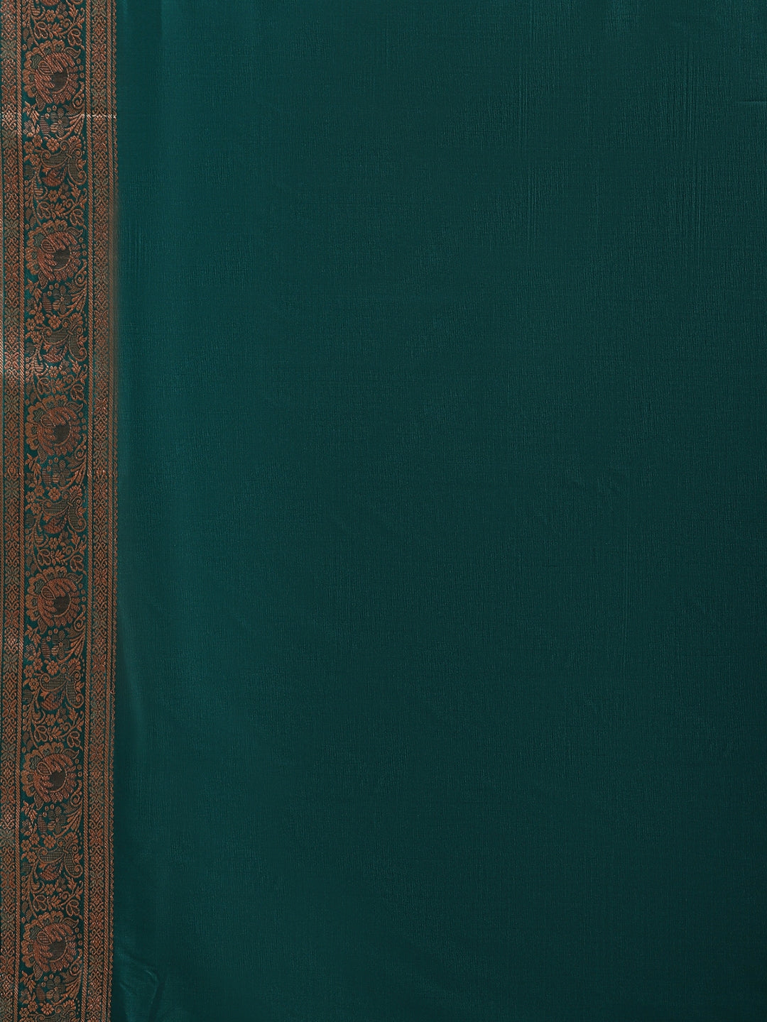 Faishana Handwoven Light Brown Valkalam Katan Silk Plain Resham Border With Seagreen Blouse Banarasi Saree