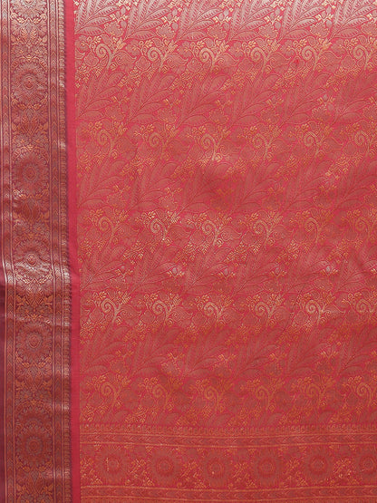 Faishana Handwoven Grey Valkalam Katan Silk Booti Border With Maroon Blouse Banarasi Saree