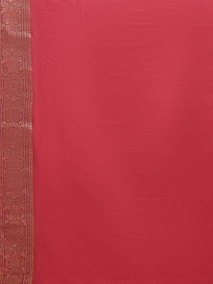 Faishana Handwoven Grey Valkalam Katan Silk Booti Border With Maroon Blouse Banarasi Saree