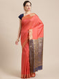 Faishana Handwoven Gajri Valkalam Katan Silk Booti Zari Border With Grey Blouse Banarasi Saree