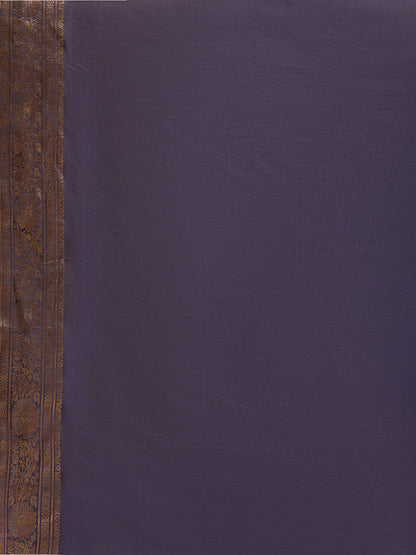Faishana Handwoven Gajri Valkalam Katan Silk Booti Zari Border With Grey Blouse Banarasi Saree