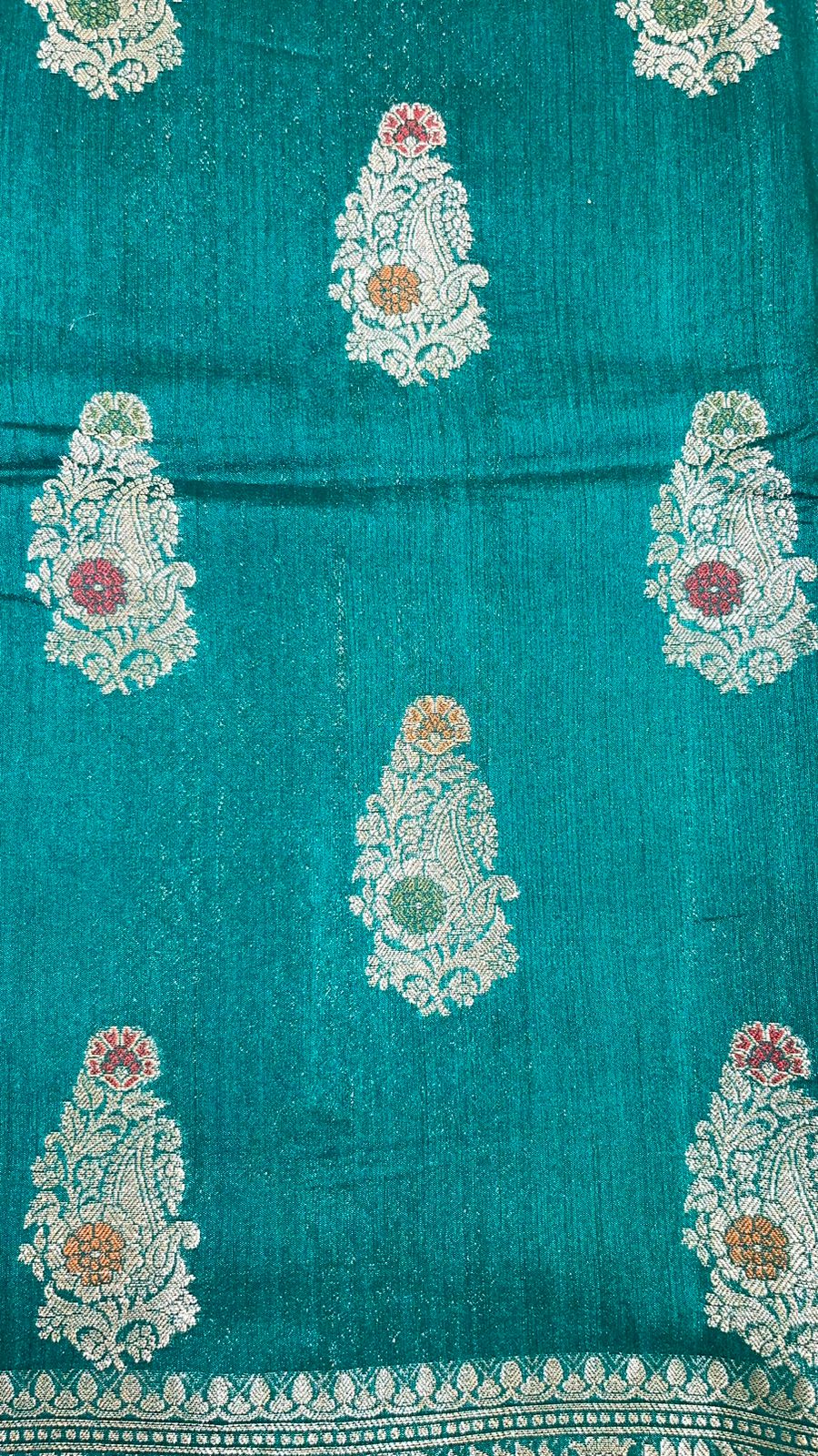 Exquisite Elegance: Faishana Pure Silk Handloom Sea Green Munga Silk Zari Mina Booti with Minakari Jaal Anchal Zari Border Saree &amp; Sea green Blouse Piece
