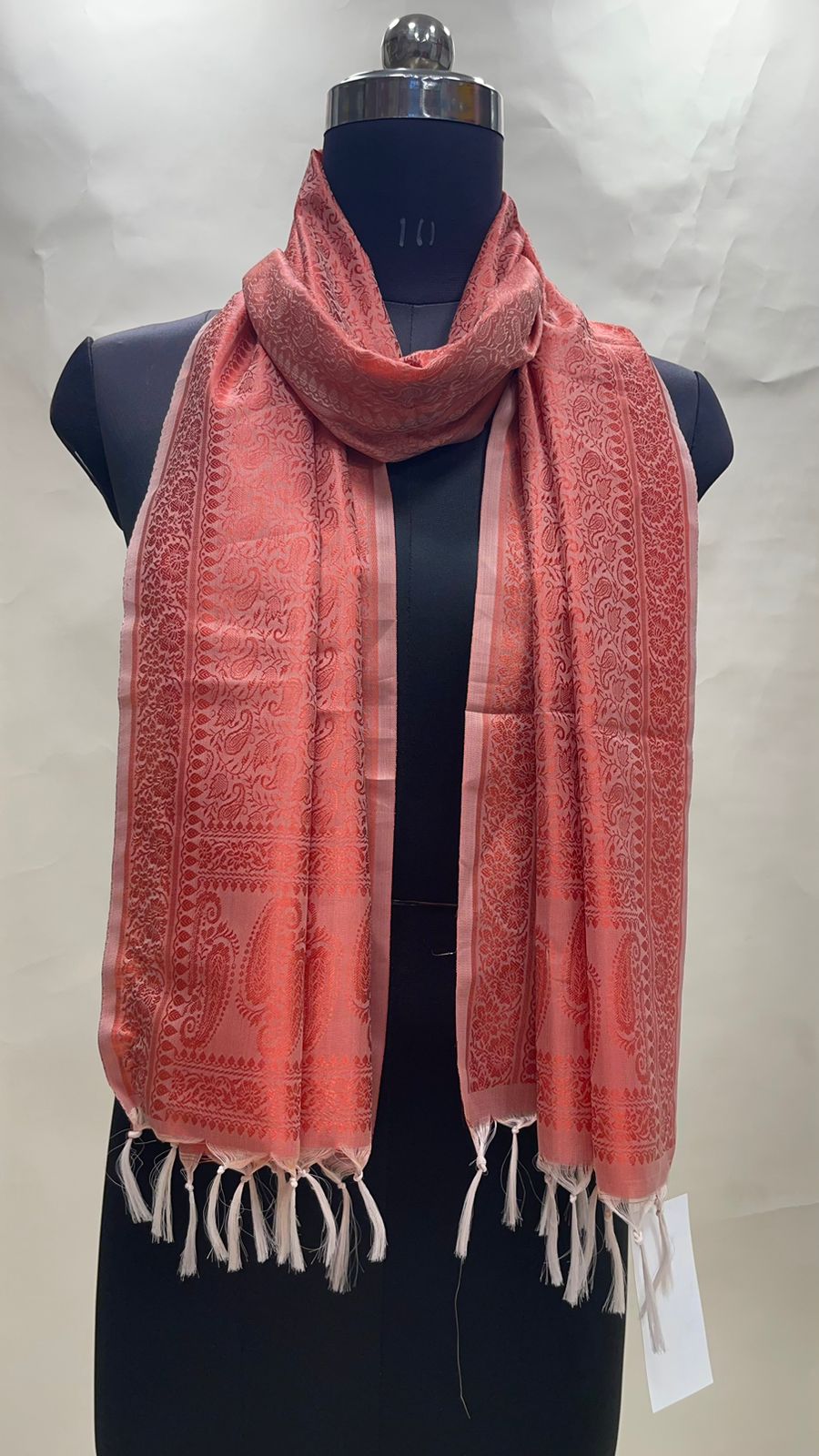 Faishana Presents Peach Banarasi Silk Stole with Carry Booti Resham Tassels