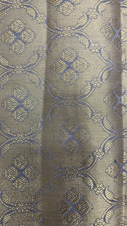 Exquisite Elegance: Faishana's Pure Silk Handloom Grey Chiniya Silk with Gold Zari Floral Booti & Grey Blouse