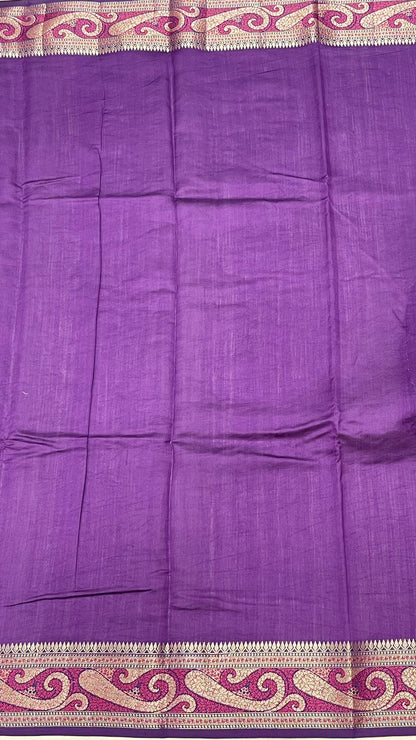 Regal Radiance: Faishana Pure Silk Handloom Purple Chiniya Silk Gold Zari Booti and Tilfi Anchal with Tilfi Zari Border Purple Blouse Piece