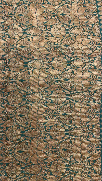 Emerald Elegance: Faishana Pure Silk Handloom Dark Green Munga Silk Minakari Zari Boota Banarasi Saree paired with Dark Green Blouse