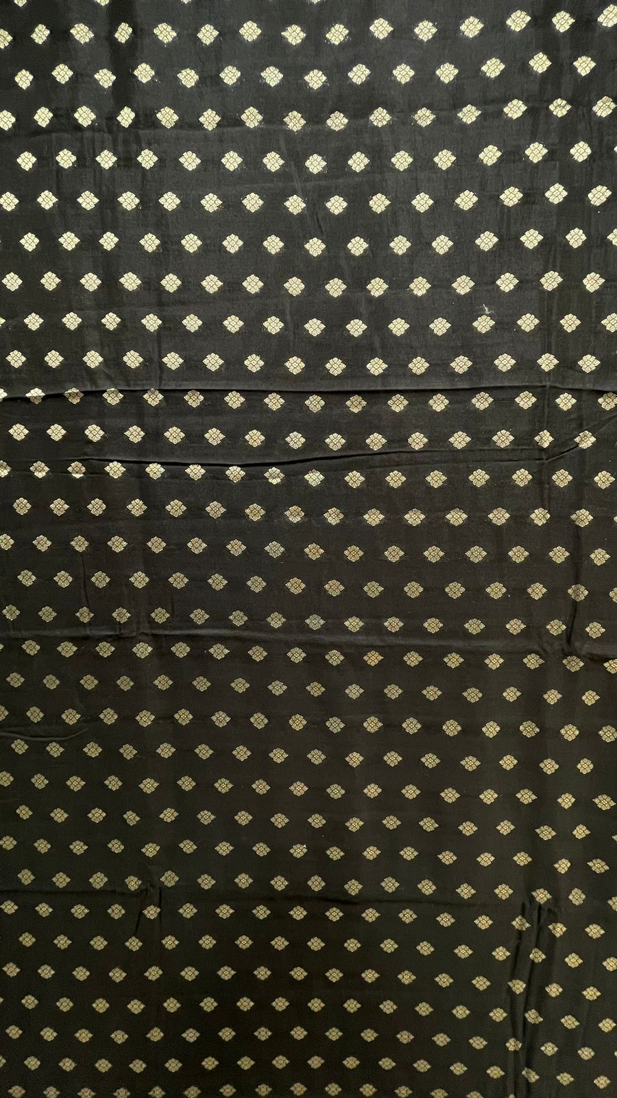 Classic Elegance: Faishana's Pure Silk Handloom Black Chiniya Silk with Gold Zari Booti and Tilfi Anchal Zari Border with Black Blouse Piece