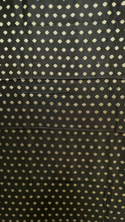 Classic Elegance: Faishana's Pure Silk Handloom Black Chiniya Silk with Gold Zari Booti and Tilfi Anchal Zari Border with Black Blouse Piece