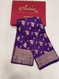 Regal Charm: Faishana's Exquisite Pure Silk Handloom Purple Chiniya Silk Gold Floral Zari Booti with Minakari Border & Purple Blouse