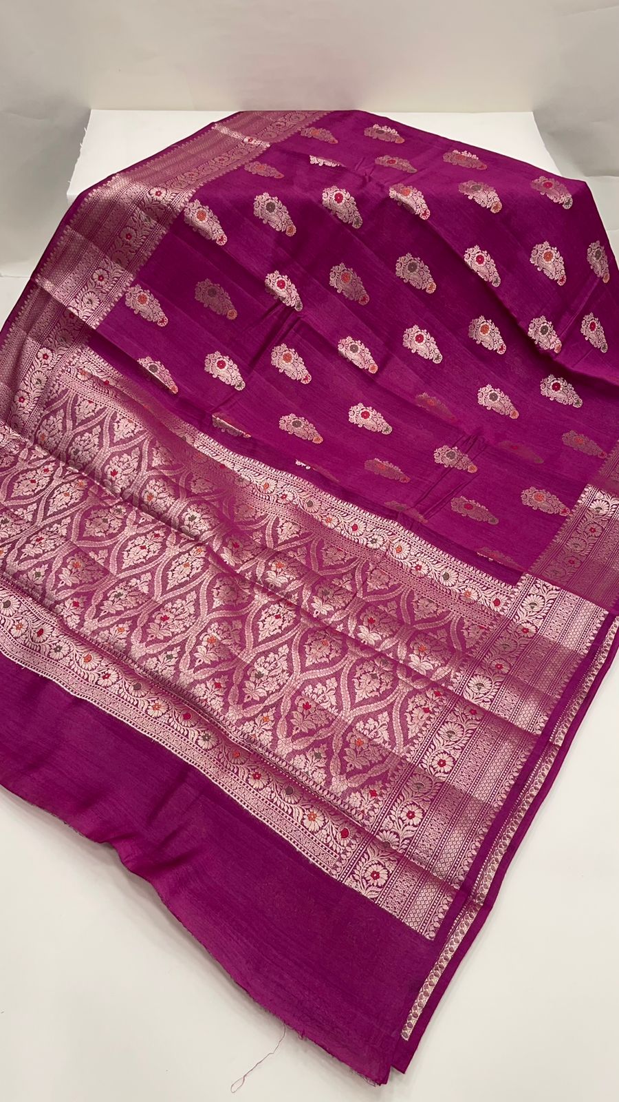 Faishana Pure Silk Handloom Pink Pure Muga Silk Zari Mina Booti Minakari Jaal Pallu with Minakari Zari Border Banarasi Saree with Pink Blouse