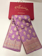 Royal Elegance: Faishana's Exquisite Light Purple Pure Chiniya Silk Gold Floral Zari Booti with Minakari Border & Purple Blouse