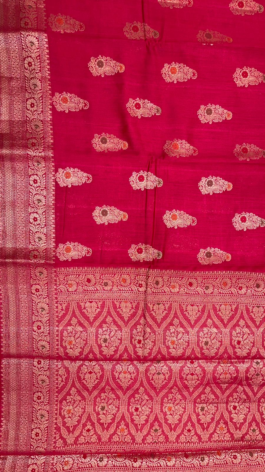 Faishana Pure Silk Handloom Red Munga Silk Zari Mina Booti Minakari Jaal Pallu with Minakari Zari Border Banarasi Saree with Red Blouse piece