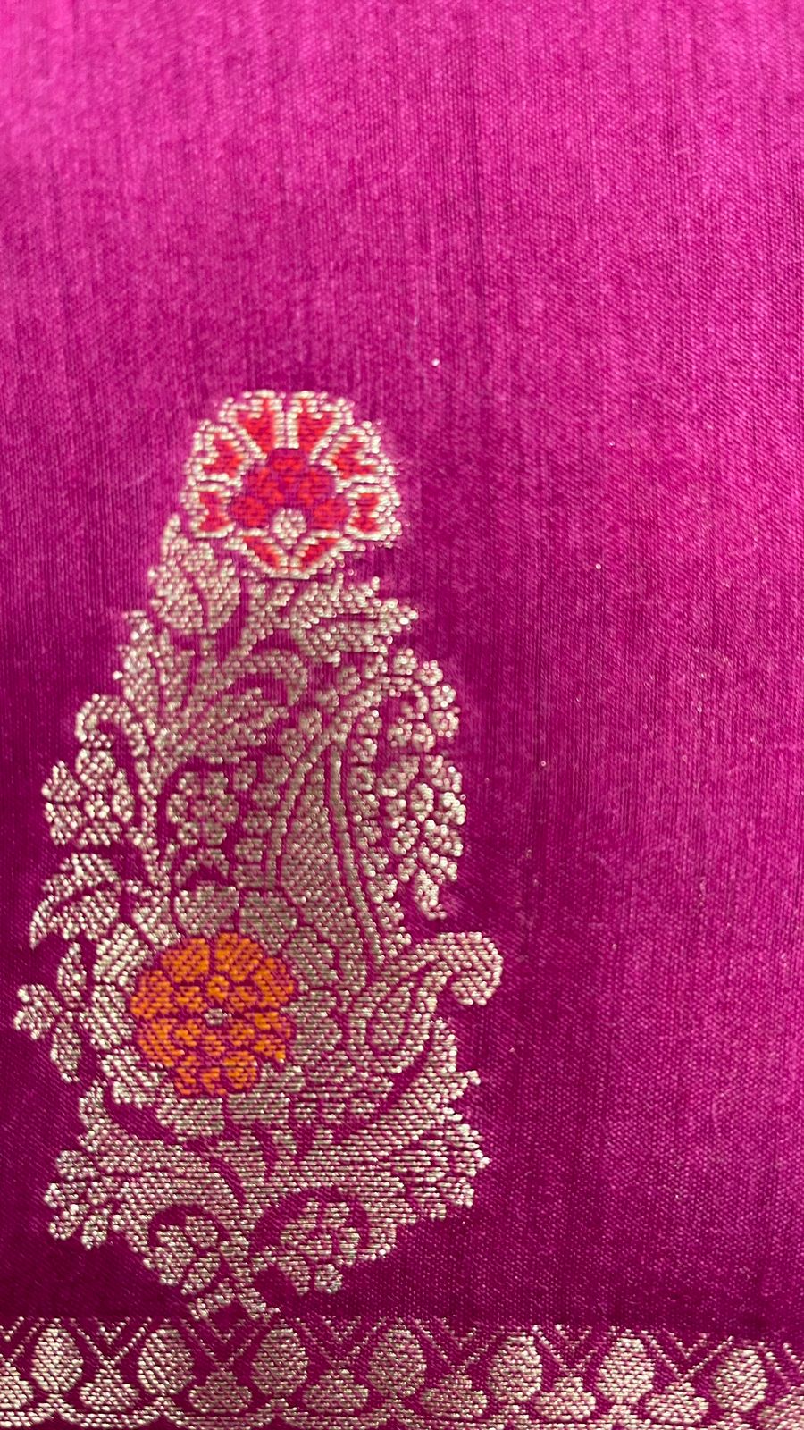 Faishana Pure Silk Handloom Pink Pure Muga Silk Zari Mina Booti Minakari Jaal Pallu with Minakari Zari Border Banarasi Saree with Pink Blouse