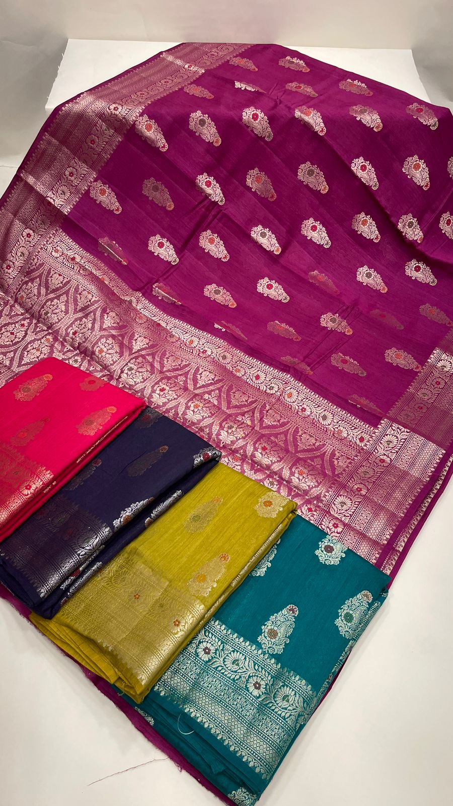 Faishana Pure Silk Handloom Pink Pure Muga Silk Zari Mina Booti Minakari Jaal Pallu with Minakari Zari Border Banarasi Saree with Pink Blouse