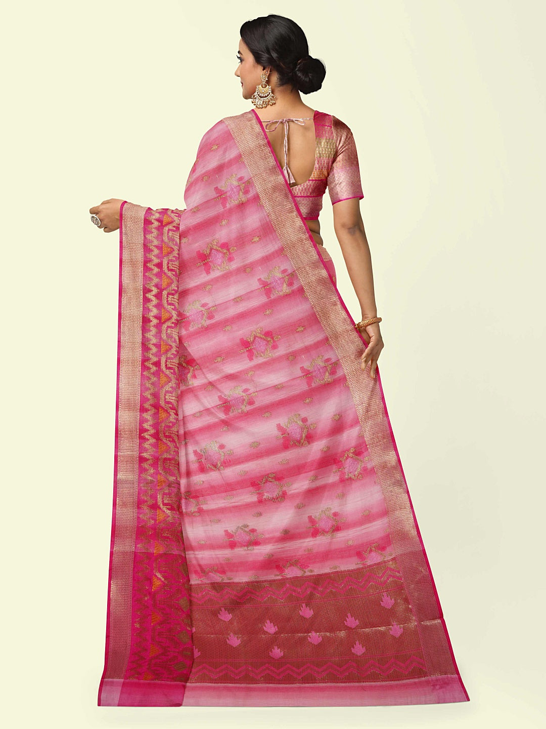 Faishana Presents Woven Pink Matka Silk Booti Skirt Border With Pink Blouse Banarasi Saree