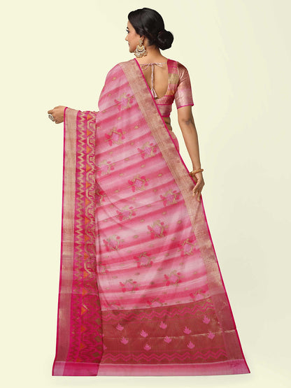 Faishana Presents Woven Pink Matka Silk Booti Skirt Border With Pink Blouse Banarasi Saree