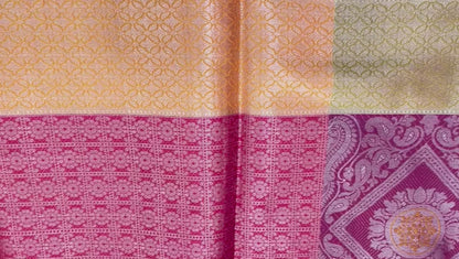 Faishana Presents Blue Silver Zari Kanchi Silk Tanchoi Brocade Contrast Pink Skirt Meena Border Banarasi Saree
