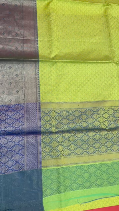 Faishana Green Resham Brocade Saree With Contrast Blue Zari Pattu Border