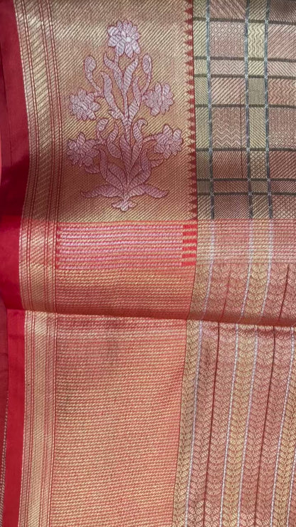 Faishana Presents Brown Antique Kanchi Zari Brocade Contrast Meena Patta Border Banarasi Saree